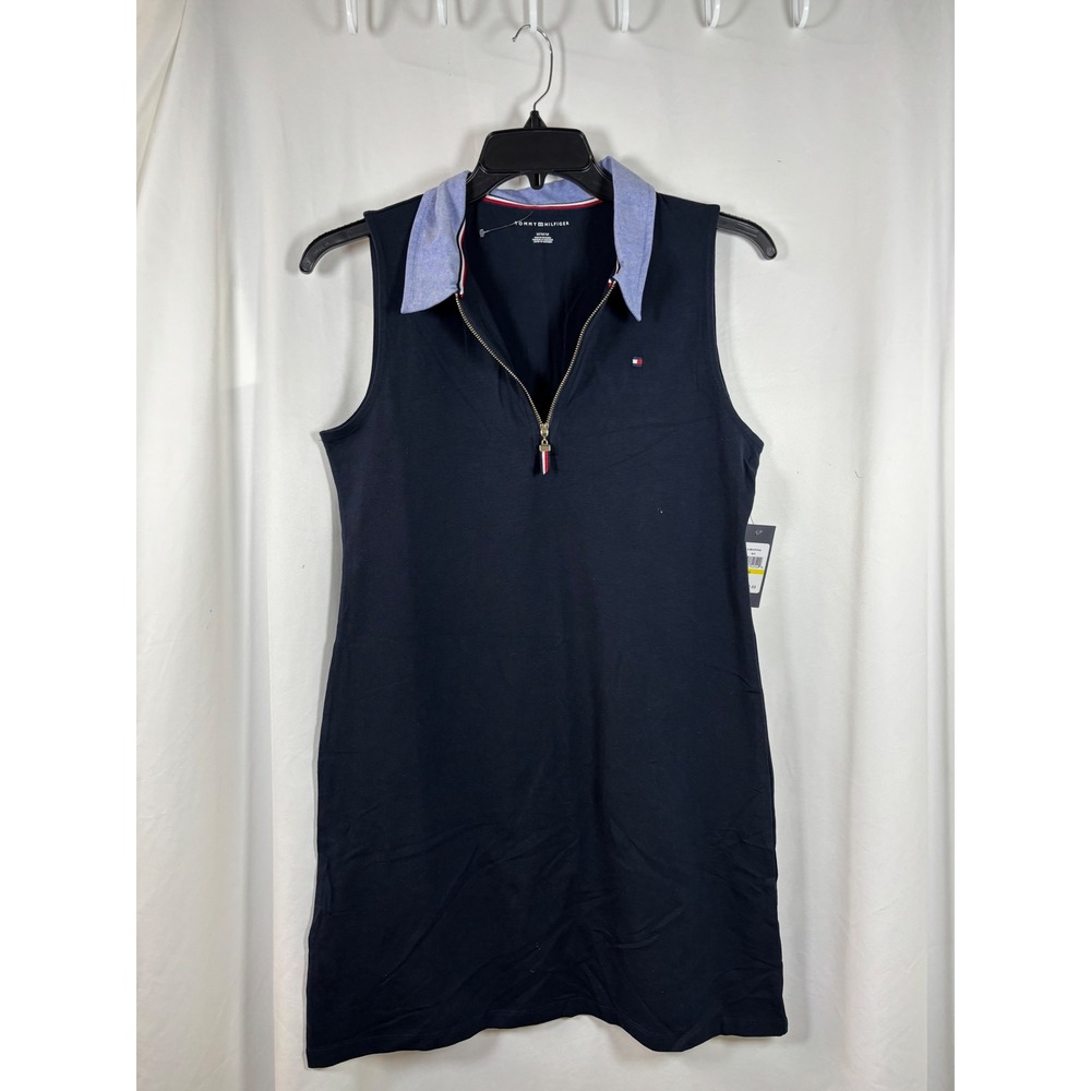 Tommy Hilfiger Womens Navy Blue Sleeveless Quarter Zip Polo Mini Dress NWT MM